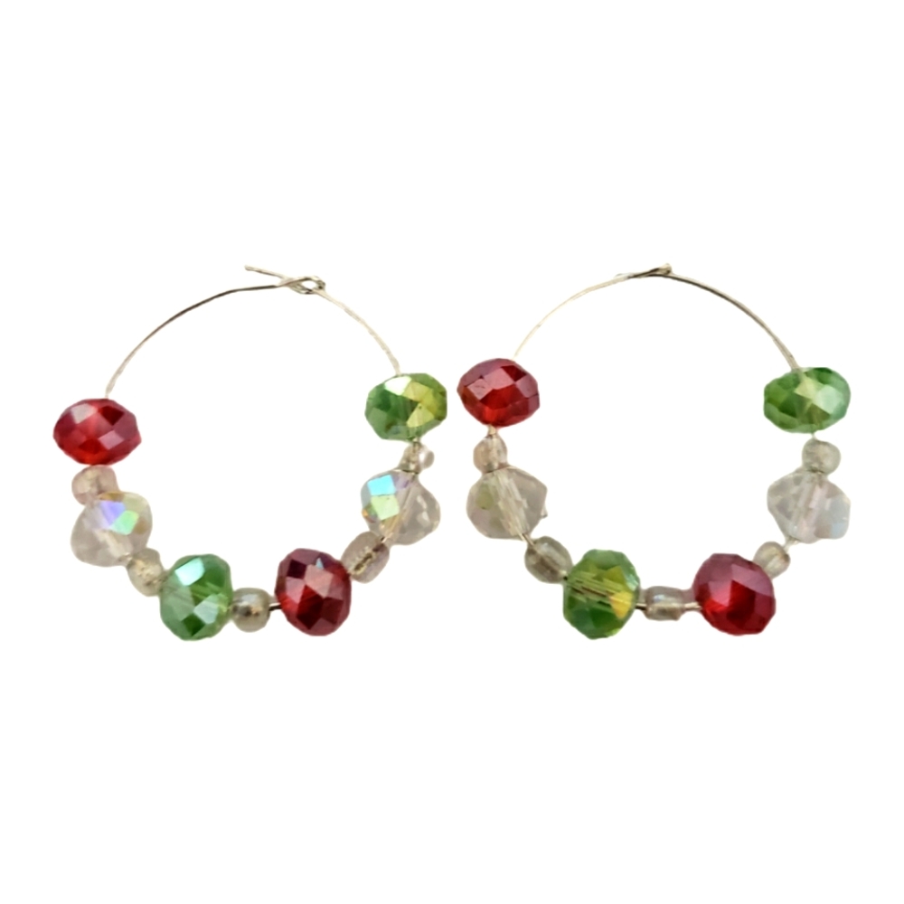 Fashion Jewelry Hoop Earrings Christmas Color Celestial Crystals Silvertone